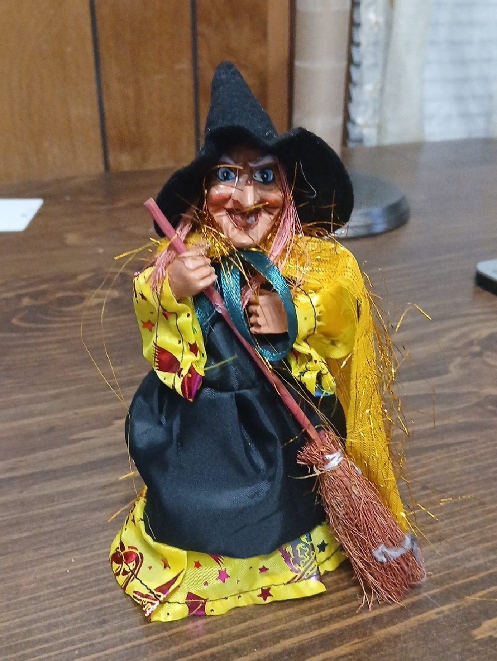Handcrafted Witch Figurine in Black and Yellow